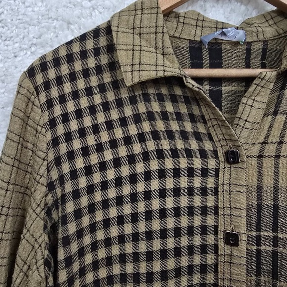Habitat Shirt Womens Small Brown Plaid Boyfriend Tunic Roll Tab Sleeve Button - Picture 3 of 11
